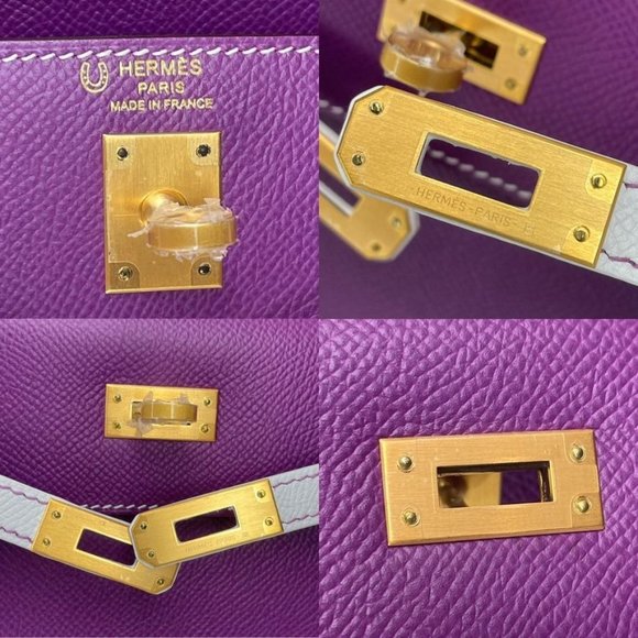 NIB HERMES HSS Kelly 25 Epsom SO "Anemone" & White "Blanc" Brushed Gold HW - Picture 7 of 12